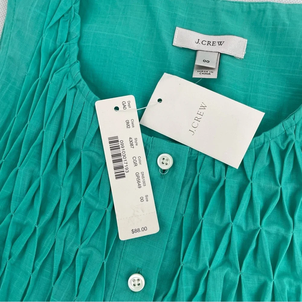 NEW NWT J. Crew Smocked Top sz 00 mint sleeveless #43087 summer button-front $88 - Picture 4 of 8